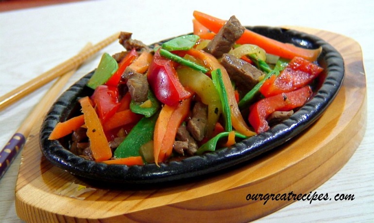 Snow Peas, Carrots, Peppers and Beef Stir-Fry